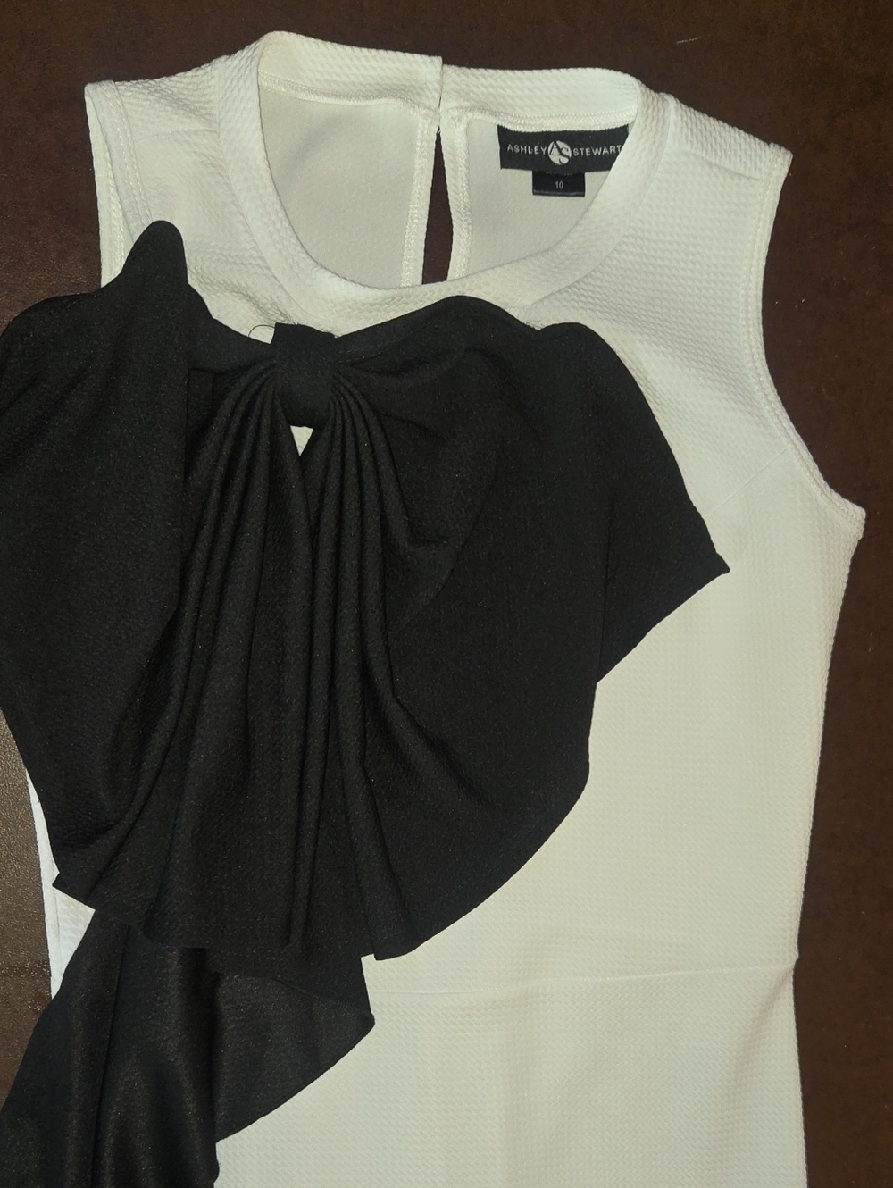 Ashley Stewart White Dress with Black Bow Front